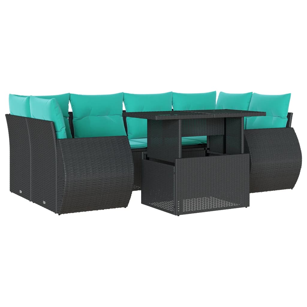 Thumbnail - vidaXL 7-teiliges Gartensofa-Set mit Kissen, schwarzes Polyrattan