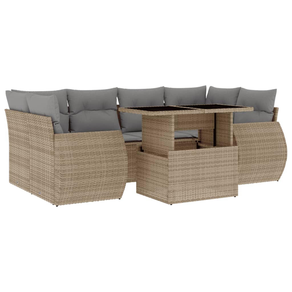 Thumbnail - vidaXL 7-tlg. Garten-Sofagarnitur mit Kissen Beige Poly Rattan
