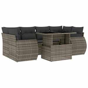 Vrtna sedežna garnitura 7-delna z blazinami siv poli ratan - slika 2