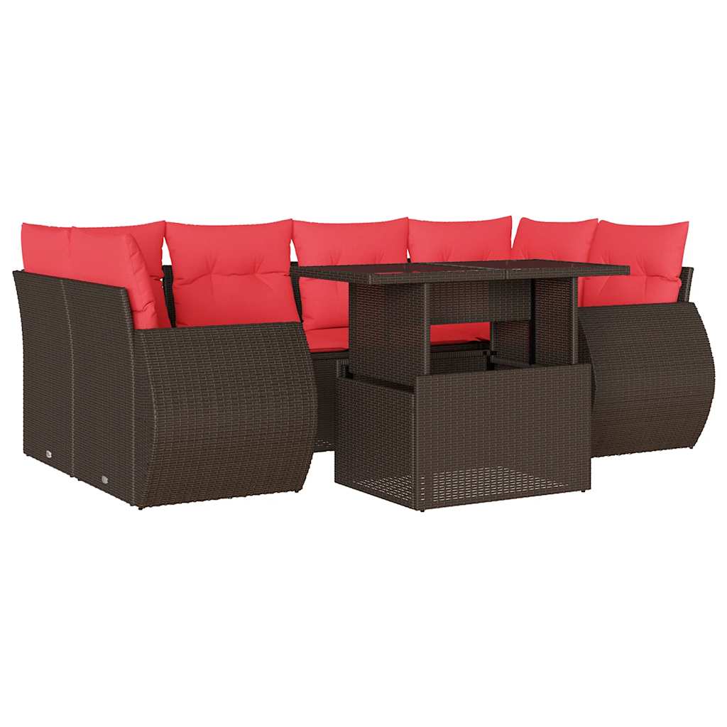 vidaXL 7-teiliges Gartensofa-Set mit Kissen, braun, Polyrattan – Bild 2