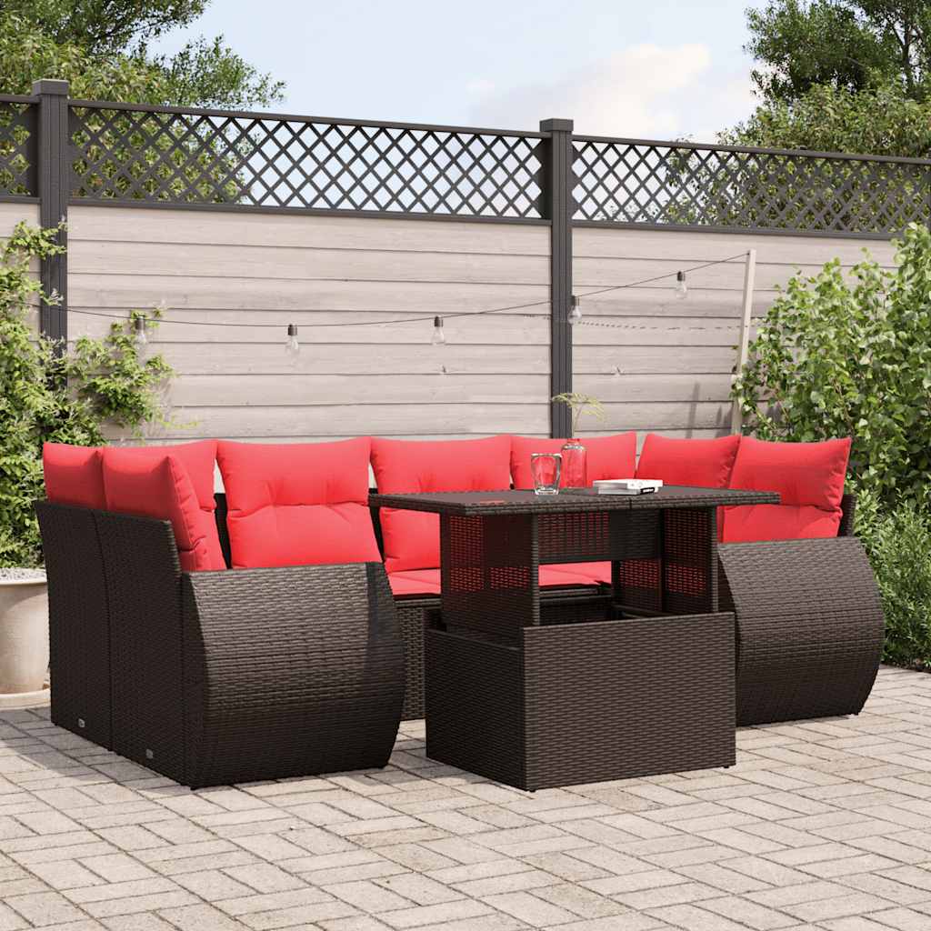 vidaXL 7-teiliges Gartensofa-Set mit Kissen, braun, Polyrattan vidaXL 7-teiliges Gartensofa-Set mit Kissen, braun, Polyrattan