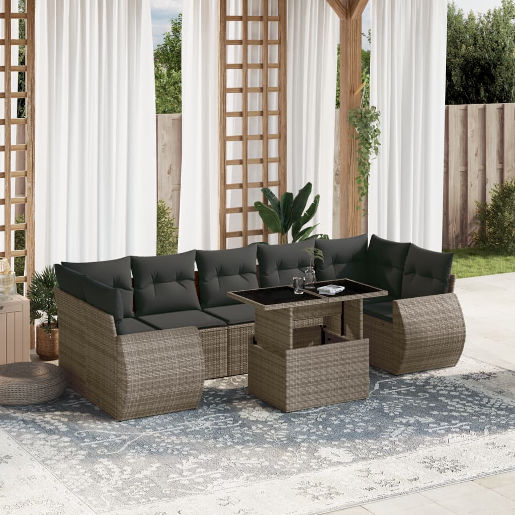 vidaXL 8-tlg. Garten-Sofagarnitur mit Kissen Grau Poly Rattan