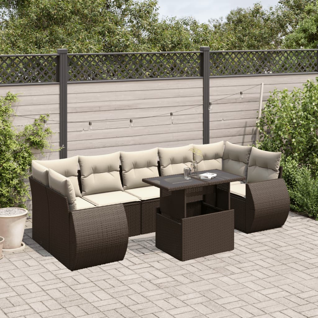 8-tlg. Garten-Sofagarnitur mit Kissen Braun Poly Rattan