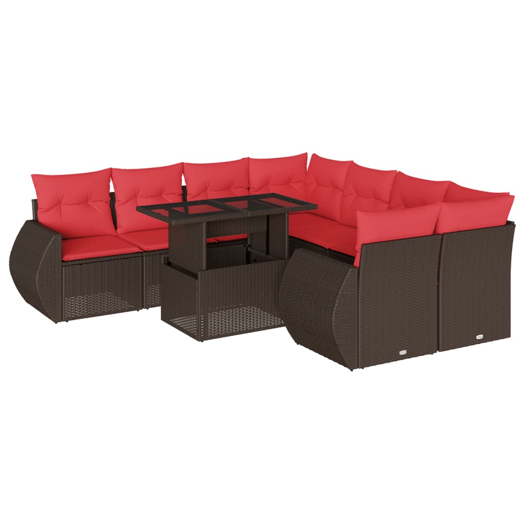 Thumbnail - vidaXL 9-teiliges Gartensofa-Set mit Kissen, braun, Polyrattan