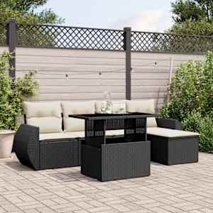 Vrtna sedežna garnitura 6-delna z blazinami črna poli ratan