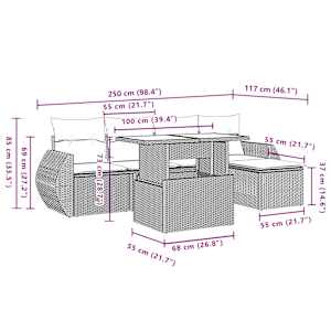 Vrtna sedežna garnitura 6-delna z blazinami bež poli ratan - slika 10