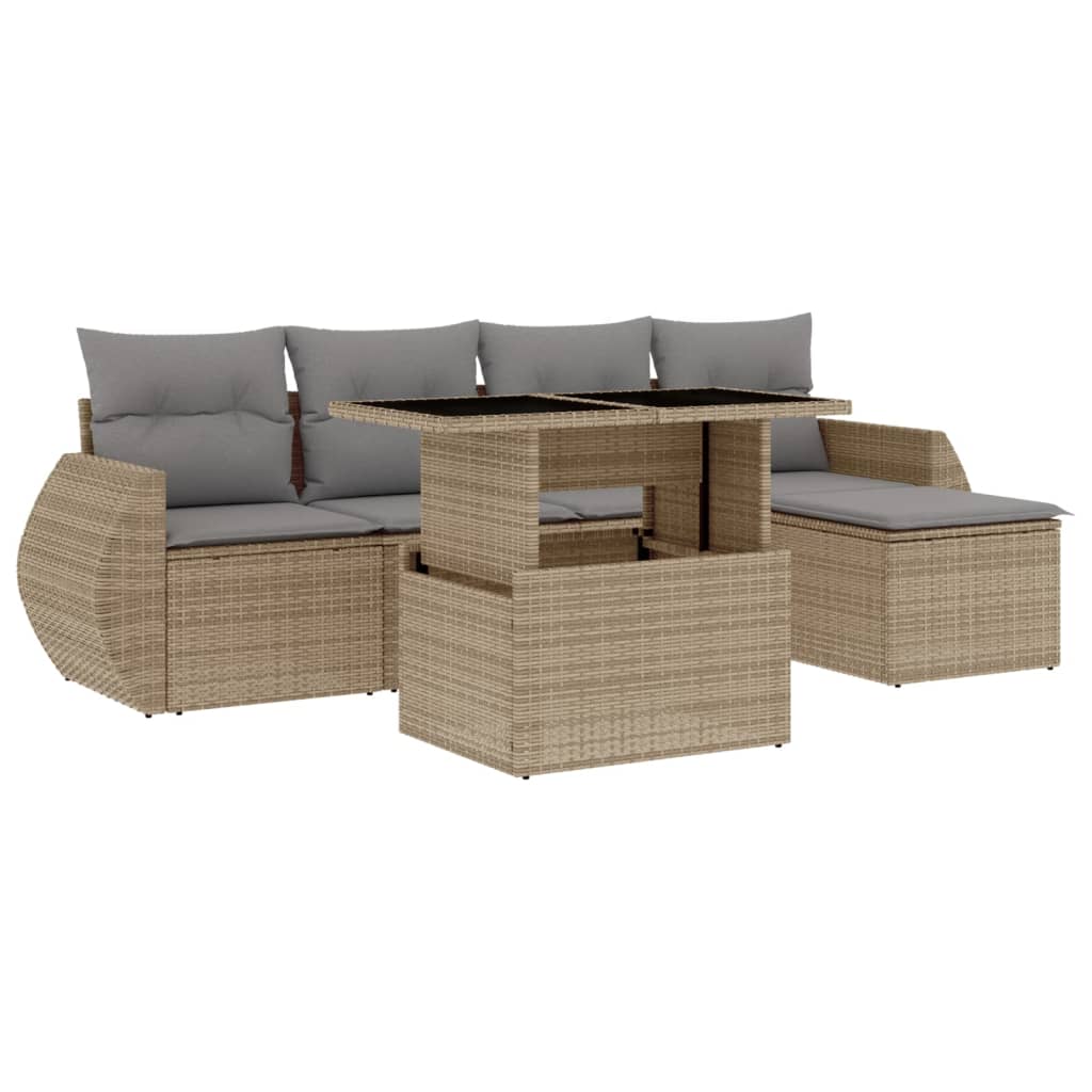Thumbnail - vidaXL 6-tlg. Garten-Sofagarnitur mit Kissen Beige Poly Rattan