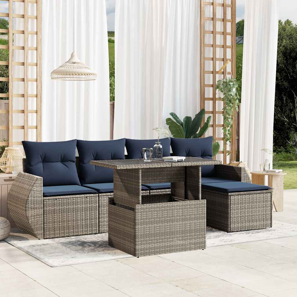 vidaXL 6-teiliges Gartensofa-Set mit Kissen, grau, Polyrattan