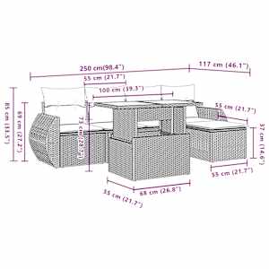 Vrtna sedežna garnitura 6-delna z blazinami rjav poli ratan - slika 10