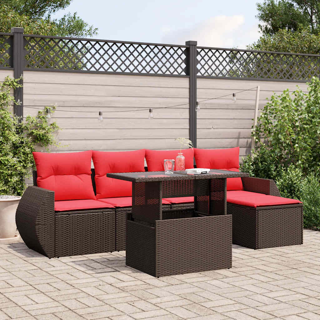 vidaXL 6-teiliges Gartensofa-Set mit Kissen, braun, Polyrattan