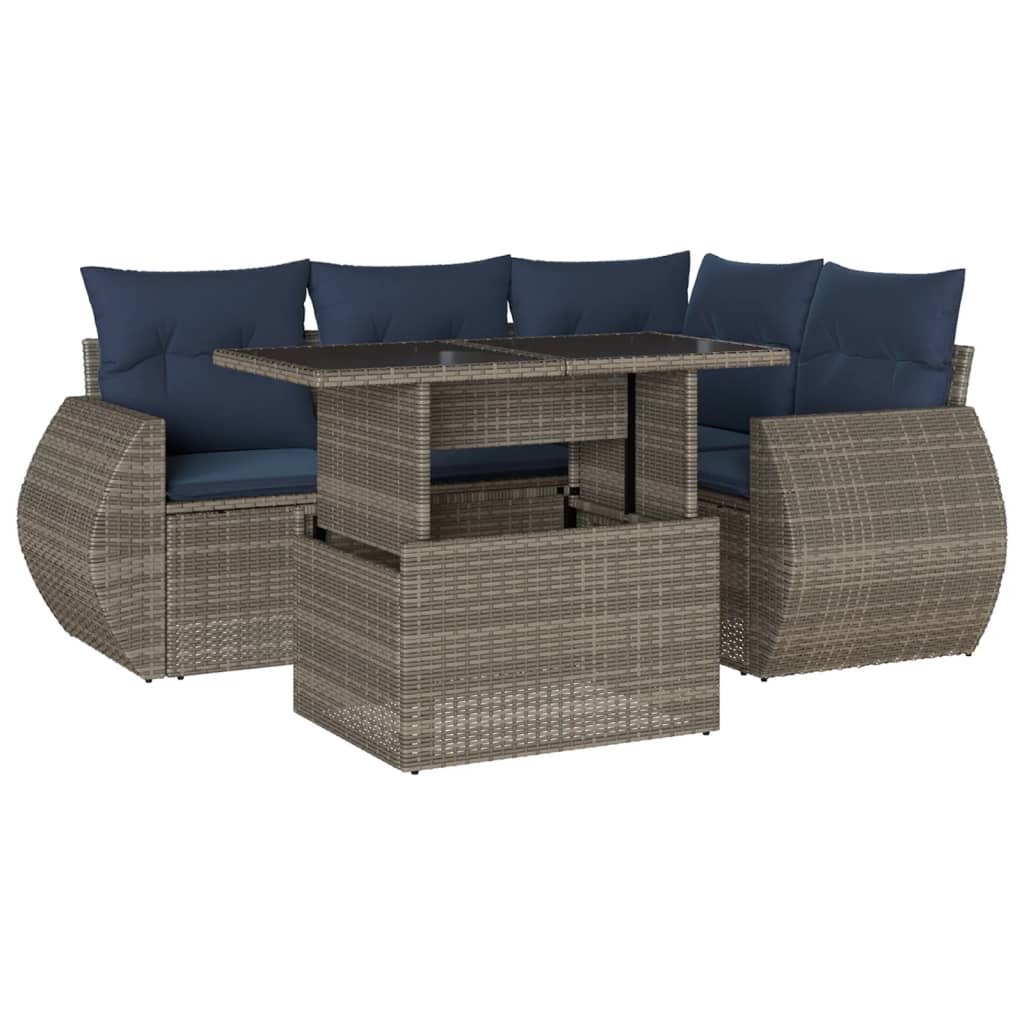 Thumbnail - vidaXL 5-teiliges Gartensofa-Set mit Kissen, grau, Polyrattan