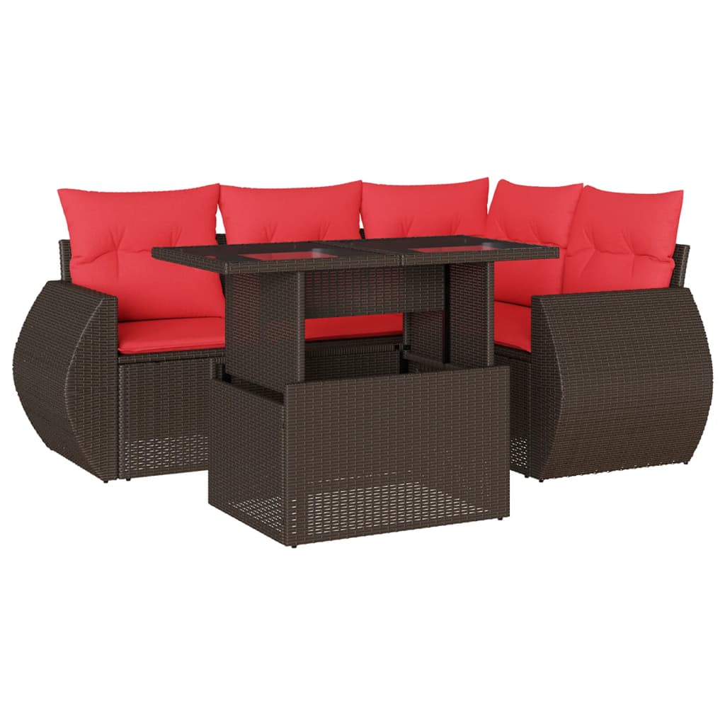 vidaXL 5-teiliges Gartensofa-Set mit Kissen, braun, Polyrattan – Bild 2