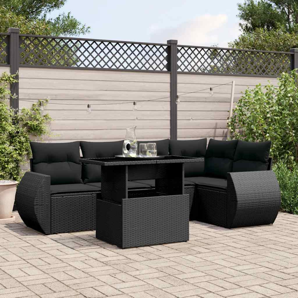 vidaXL 6-tlg. Garten-Sofagarnitur mit Kissen Schwarz Poly Rattan