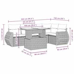 Vrtna sedežna garnitura 6-delna z blazinami siv poli ratan - slika 10