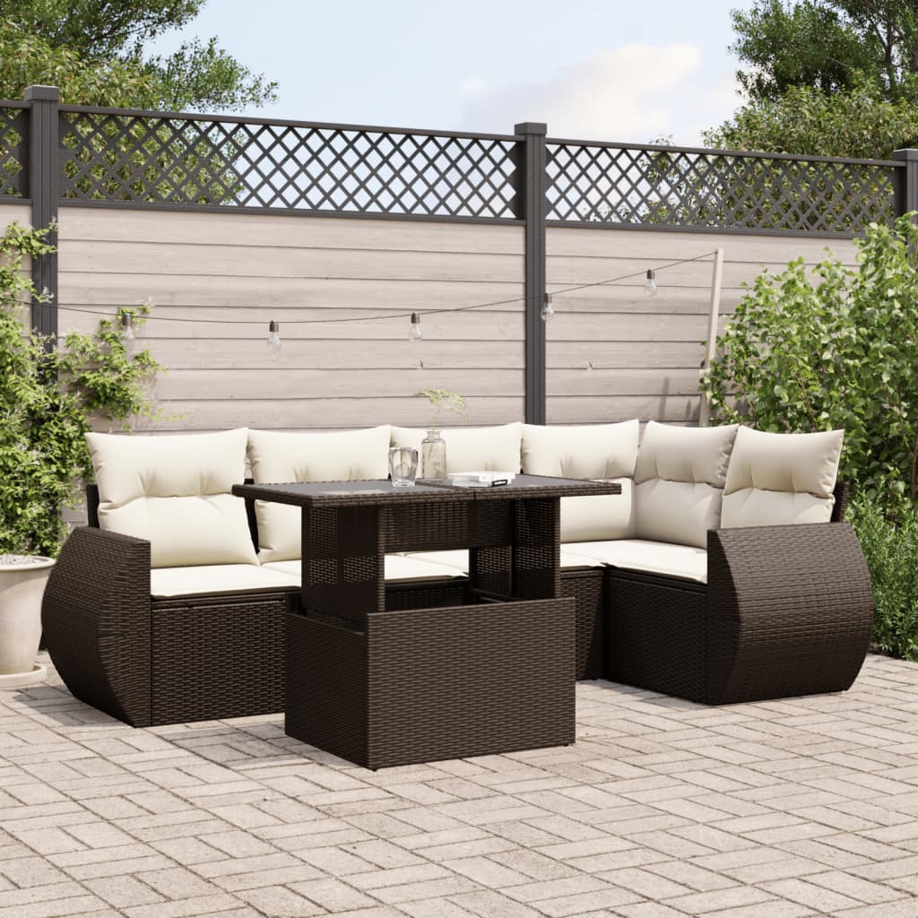 6-tlg. Garten-Sofagarnitur mit Kissen Braun Poly Rattan