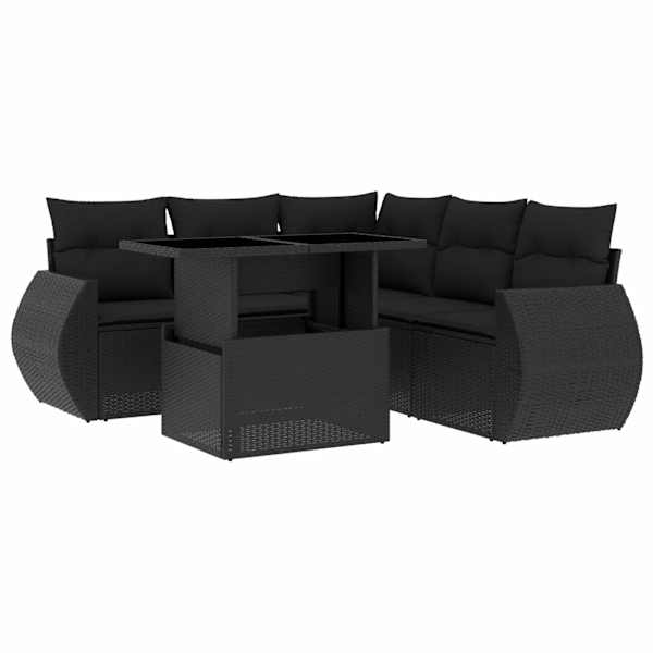 vidaXL 6-osaline aiadiivani komplekt patjadega, must, pol&uuml;rotang