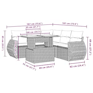 Vrtna sedežna garnitura 6-delna z blazinami črna poli ratan - slika 10