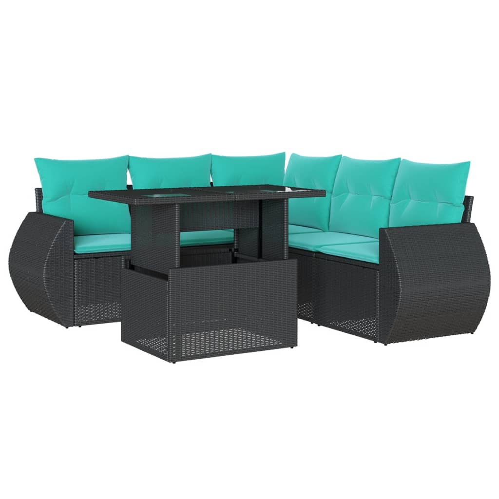 Thumbnail - vidaXL 6-teiliges Gartensofa-Set mit Kissen, schwarzes Polyrattan