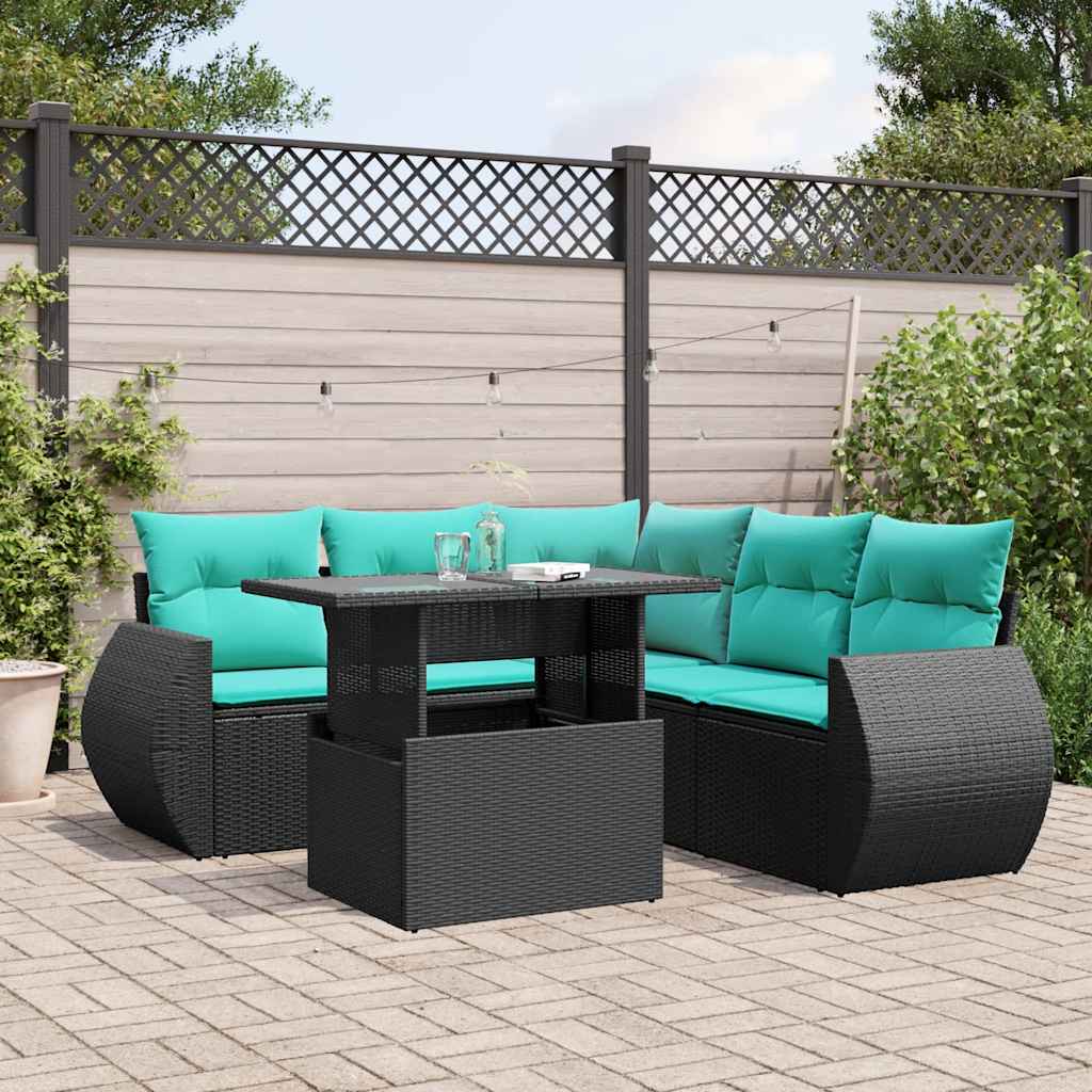Thumbnail - vidaXL 6-teiliges Gartensofa-Set mit Kissen, schwarzes Polyrattan