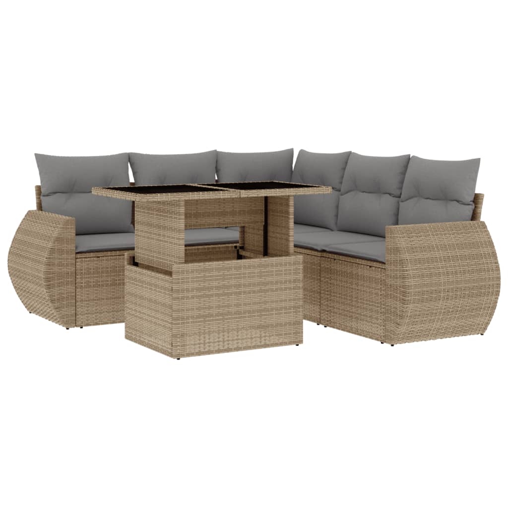 Thumbnail - vidaXL 6-tlg. Garten-Sofagarnitur mit Kissen Beige Poly Rattan