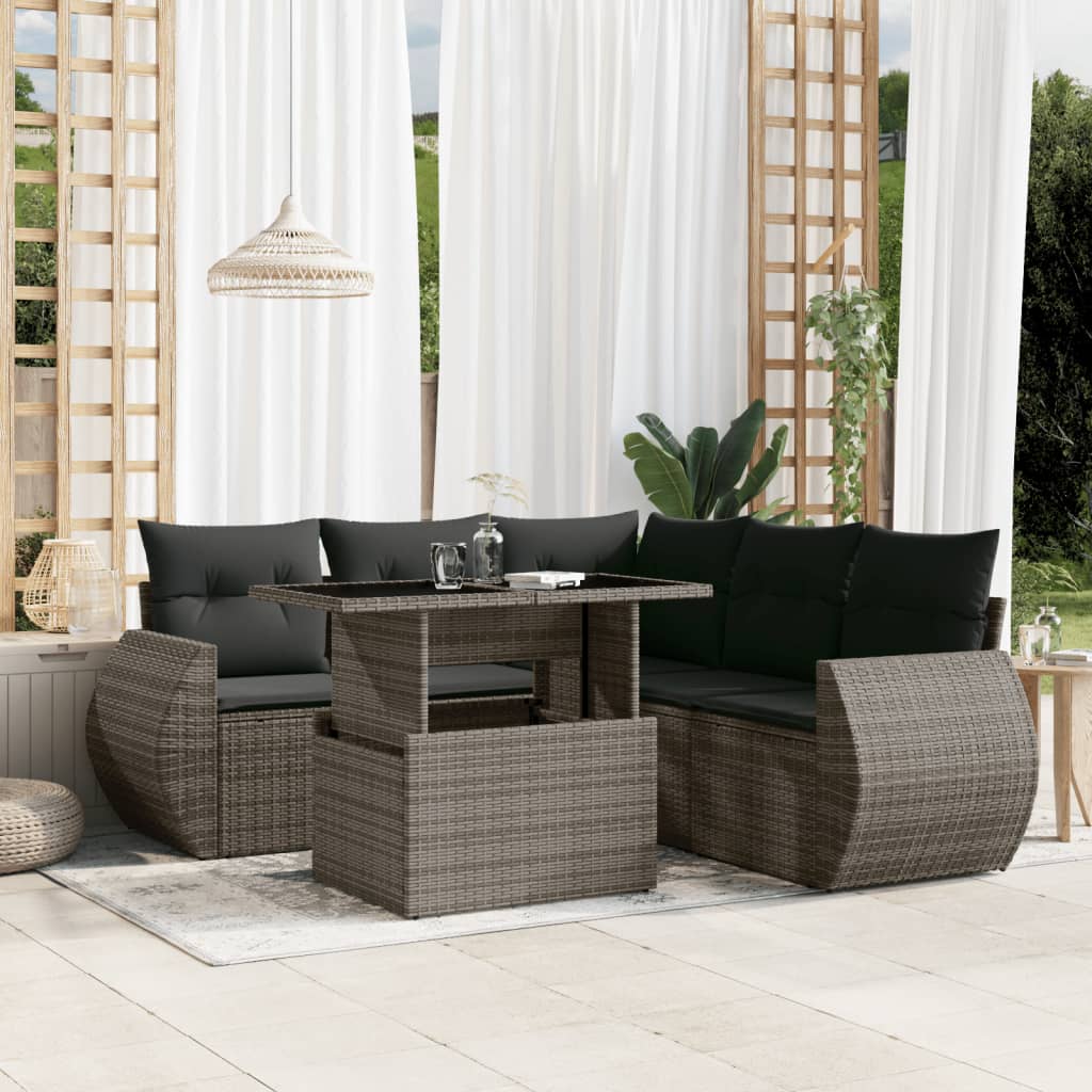 vidaXL 6-tlg. Garten-Sofagarnitur mit Kissen Grau Poly Rattan