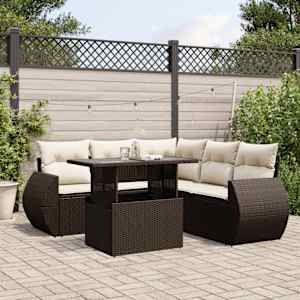 Vrtna sedežna garnitura 6-delna z blazinami rjav poli ratan