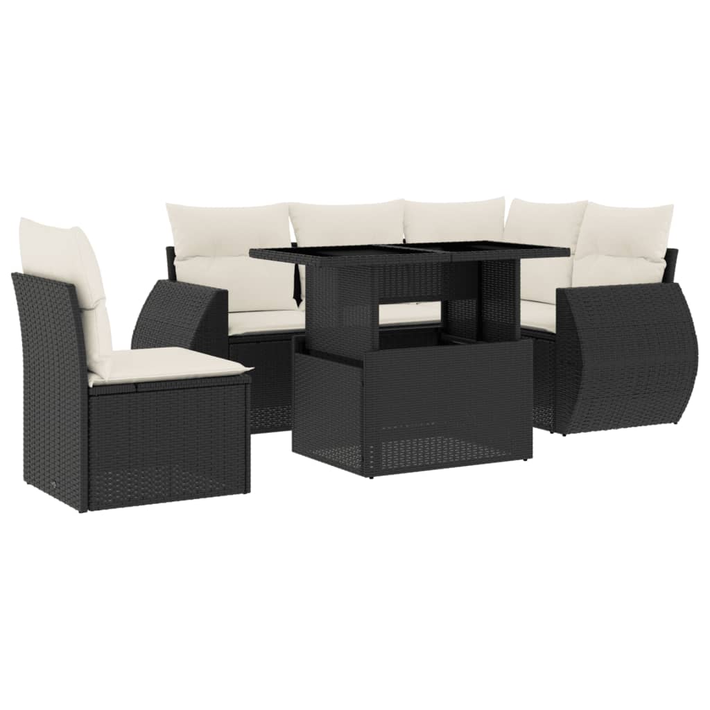 Thumbnail - vidaXL 6-tlg. Garten-Sofagarnitur mit Kissen Schwarz Poly Rattan