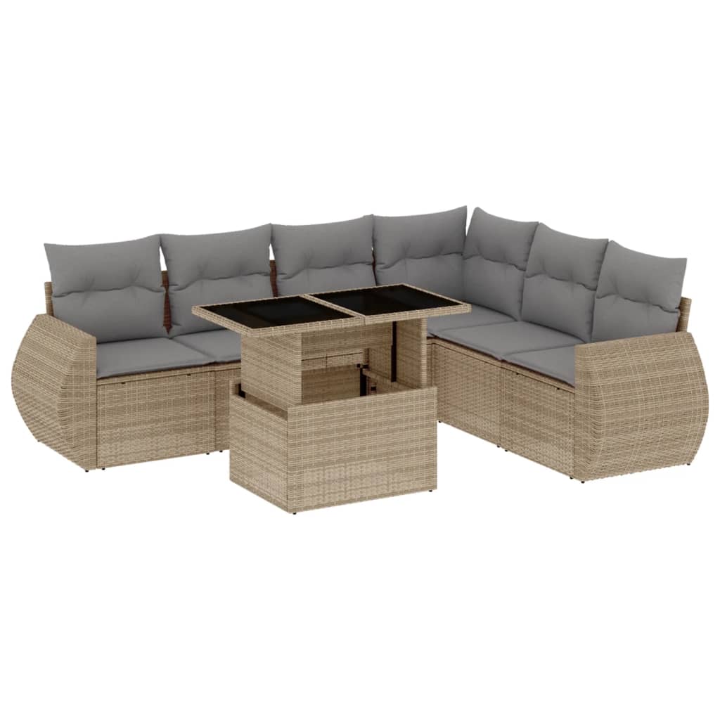 Thumbnail - vidaXL 7-tlg. Garten-Sofagarnitur mit Kissen Beige Poly Rattan