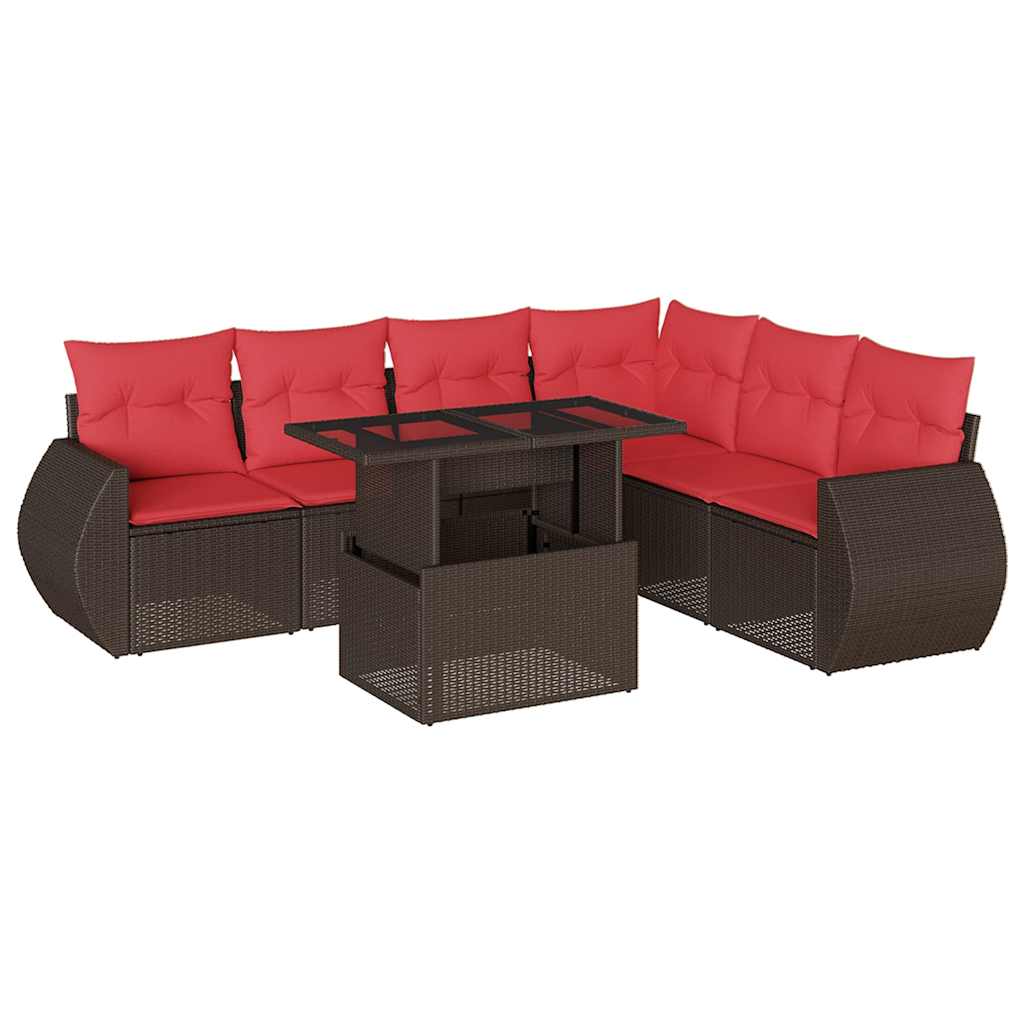 Thumbnail - vidaXL 7-teiliges Gartensofa-Set mit Kissen, braun, Polyrattan