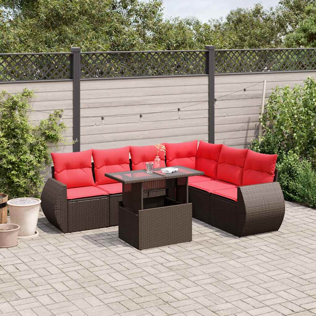 vidaXL 7-teiliges Gartensofa-Set mit Kissen, braun, Polyrattan