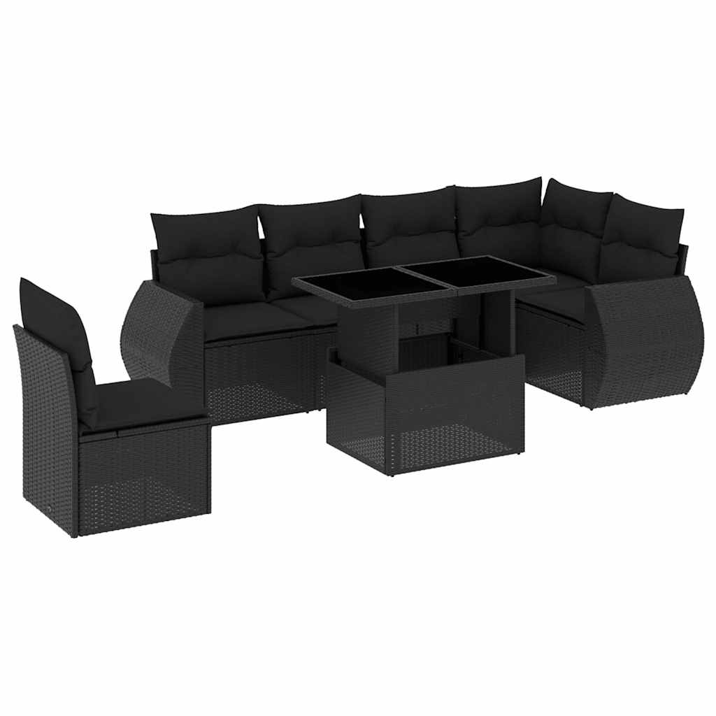Thumbnail - vidaXL 7-tlg. Garten-Sofagarnitur mit Kissen Schwarz Poly Rattan
