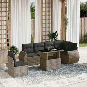 Vrtna sedežna garnitura 7-delna z blazinami siv poli ratan