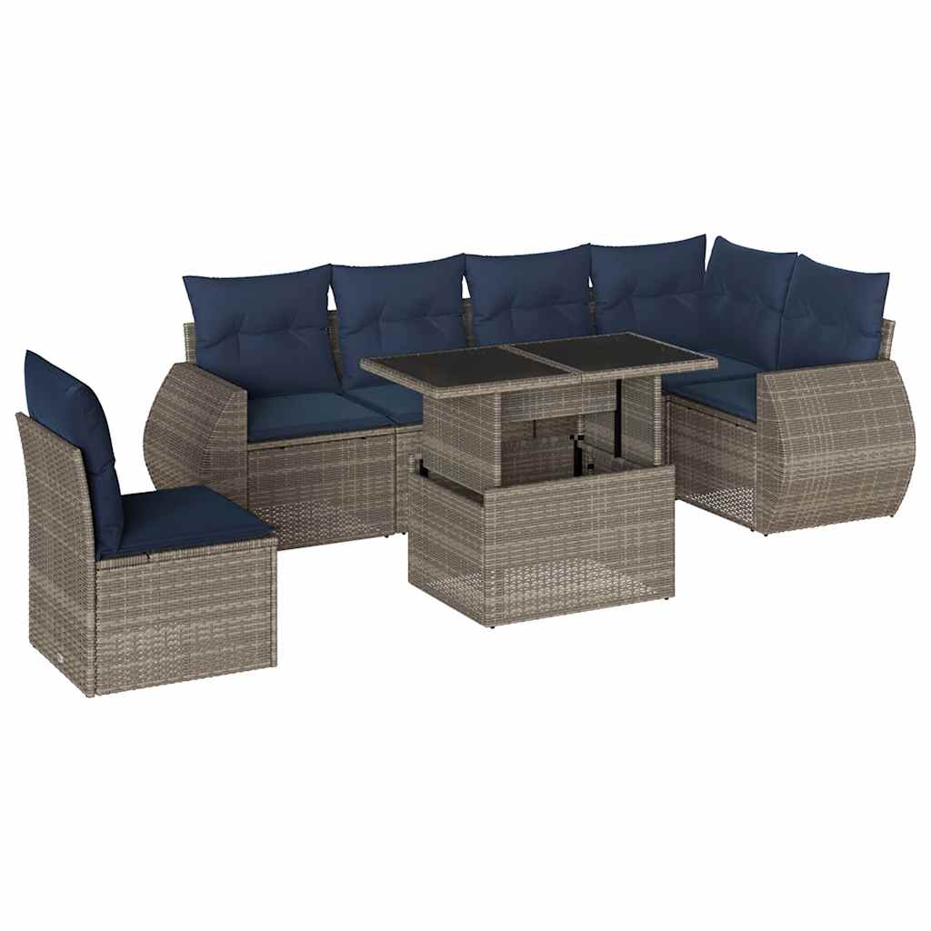 Thumbnail - vidaXL 7-teiliges Gartensofa-Set mit Kissen, grau, Polyrattan