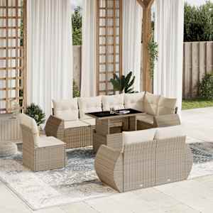 Vrtna garnitura 9-delna z blazinami bež poli ratan