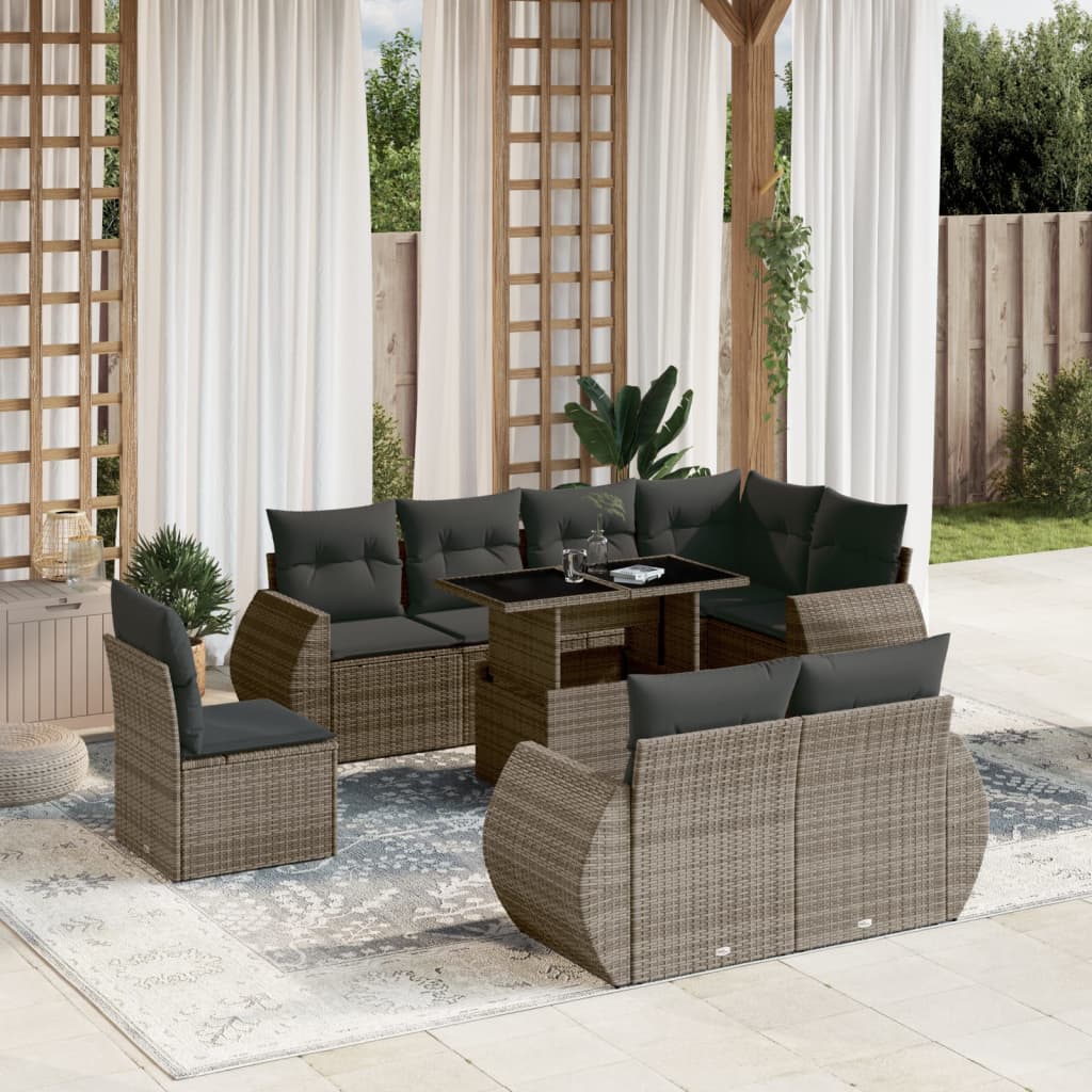 vidaXL 9-tlg. Garten-Sofagarnitur mit Kissen Grau Poly Rattan