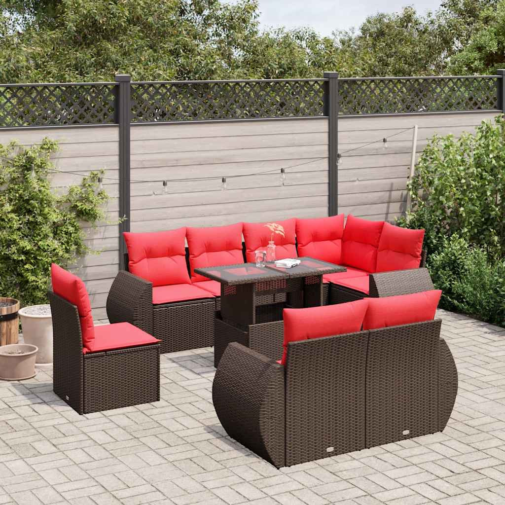 Thumbnail - vidaXL 9-teiliges Gartensofa-Set mit Kissen, braun, Polyrattan