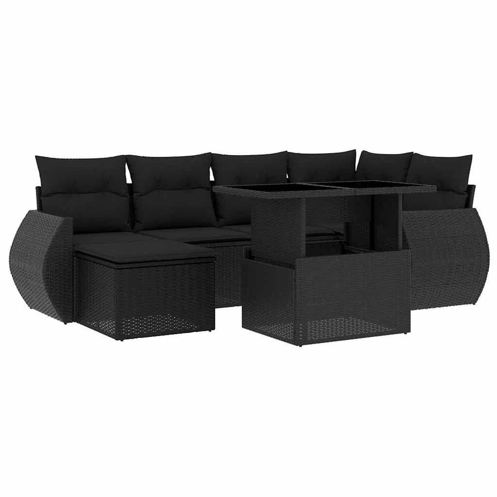 Thumbnail - vidaXL 7-tlg. Garten-Sofagarnitur mit Kissen Schwarz Poly Rattan