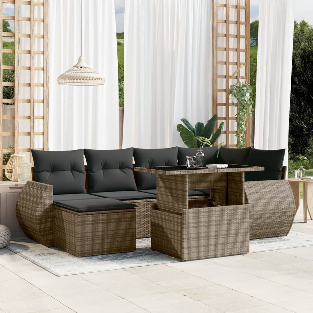 vidaXL 7-tlg. Garten-Sofagarnitur mit Kissen Grau Poly Rattan