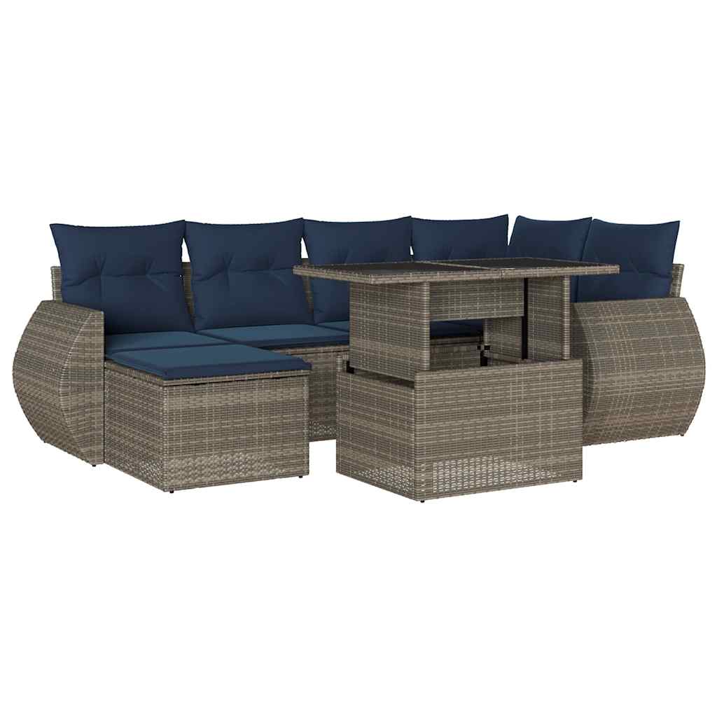 Thumbnail - vidaXL 7-teiliges Gartensofa-Set mit Kissen, grau, Polyrattan