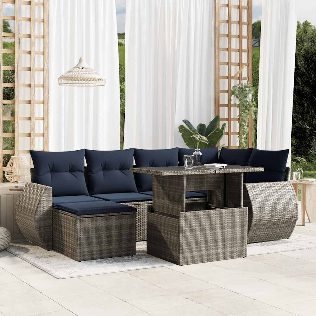 vidaXL 7-teiliges Gartensofa-Set mit Kissen, grau, Polyrattan
