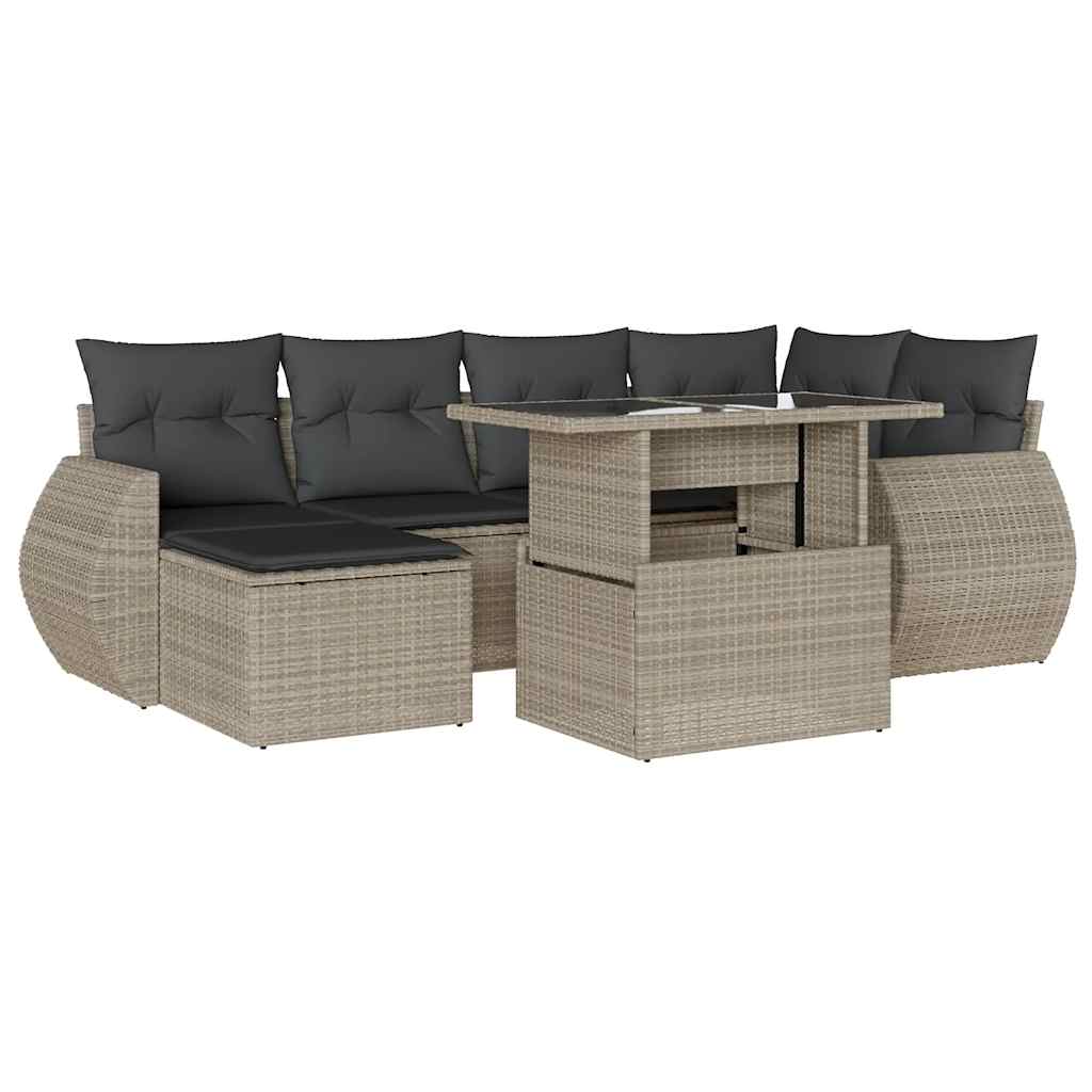 Thumbnail - vidaXL 7-tlg. Garten-Sofagarnitur mit Kissen Hellgrau Poly Rattan