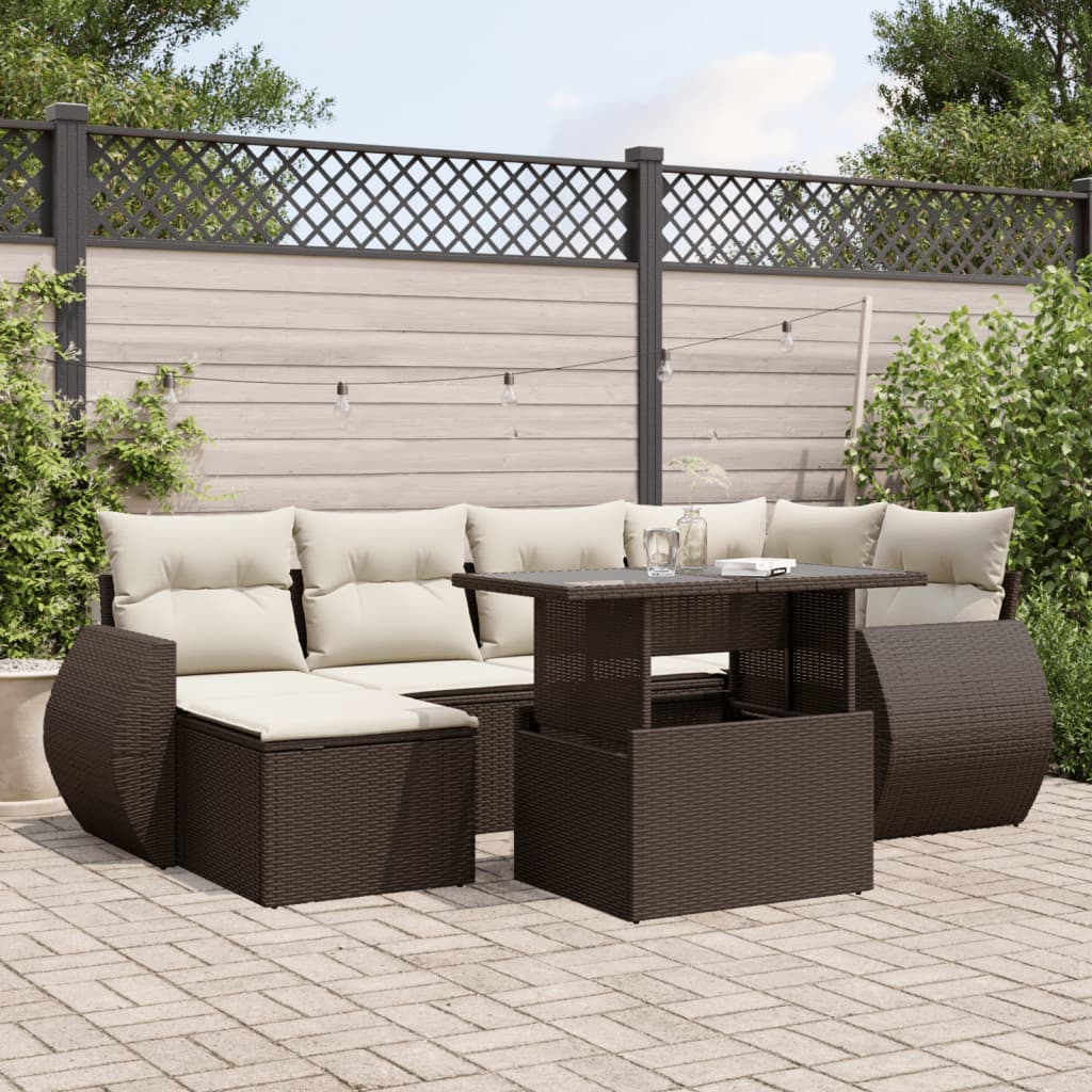 7-tlg. Garten-Sofagarnitur mit Kissen Braun Poly Rattan