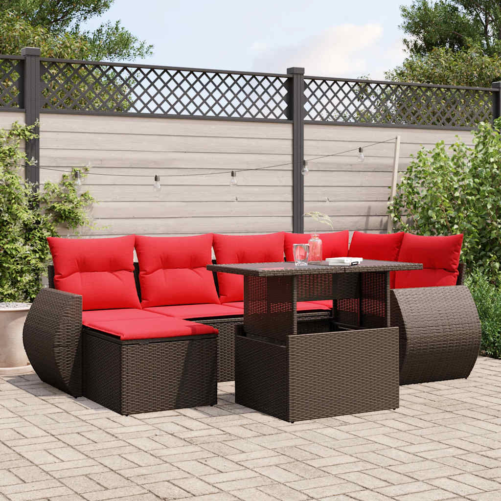 vidaXL 7-teiliges Gartensofa-Set mit Kissen, braun, Polyrattan