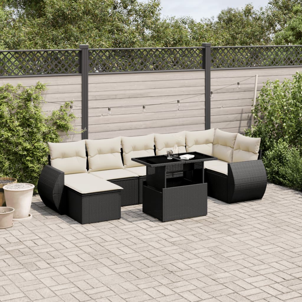 vidaXL 8-tlg. Garten-Sofagarnitur mit Kissen Schwarz Poly Rattan