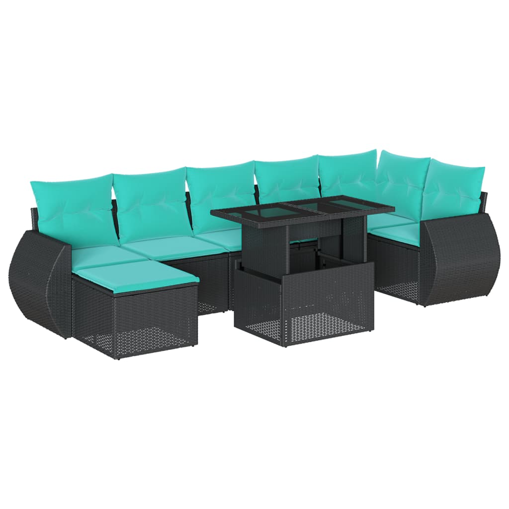 Thumbnail - vidaXL 8-teiliges Gartensofa-Set mit Kissen, schwarzes Polyrattan