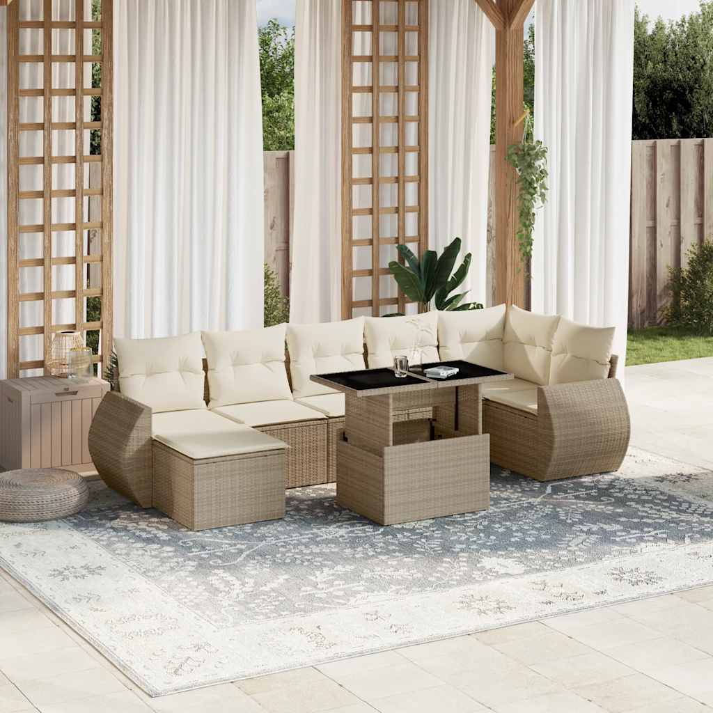 vidaXL 8-tlg. Garten-Sofagarnitur mit Kissen Beige Poly Rattan