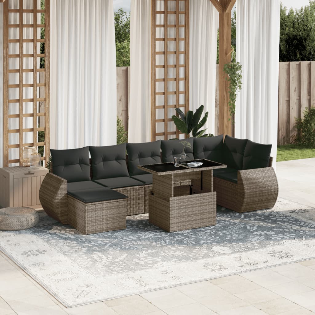 vidaXL 8-tlg. Garten-Sofagarnitur mit Kissen Grau Poly Rattan