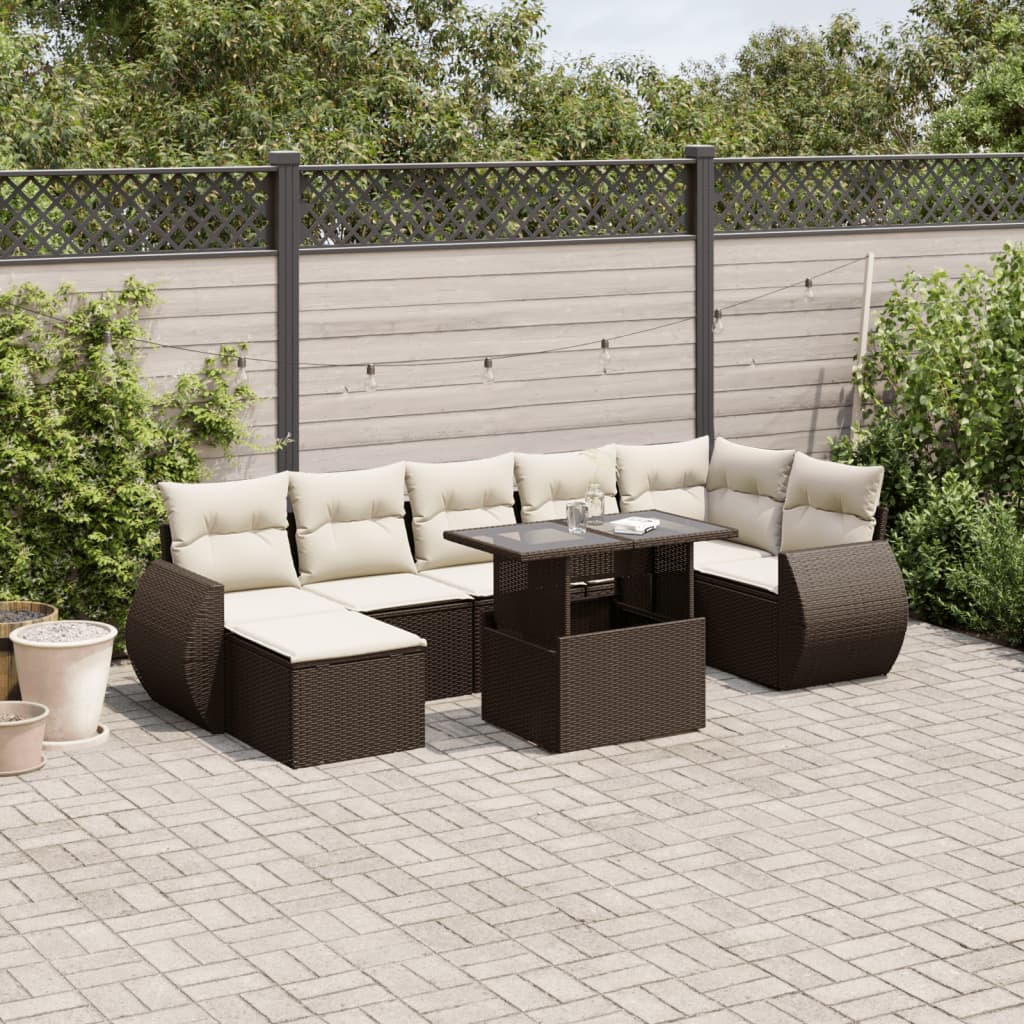 8-tlg. Garten-Sofagarnitur mit Kissen Braun Poly Rattan