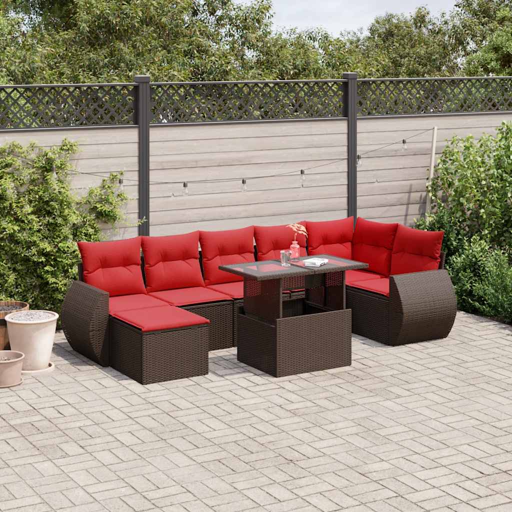 vidaXL 8-teiliges Gartensofa-Set mit Kissen, braun, Polyrattan