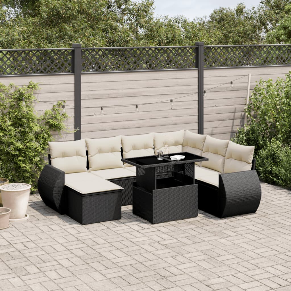 vidaXL 8-tlg. Garten-Sofagarnitur mit Kissen Schwarz Poly Rattan